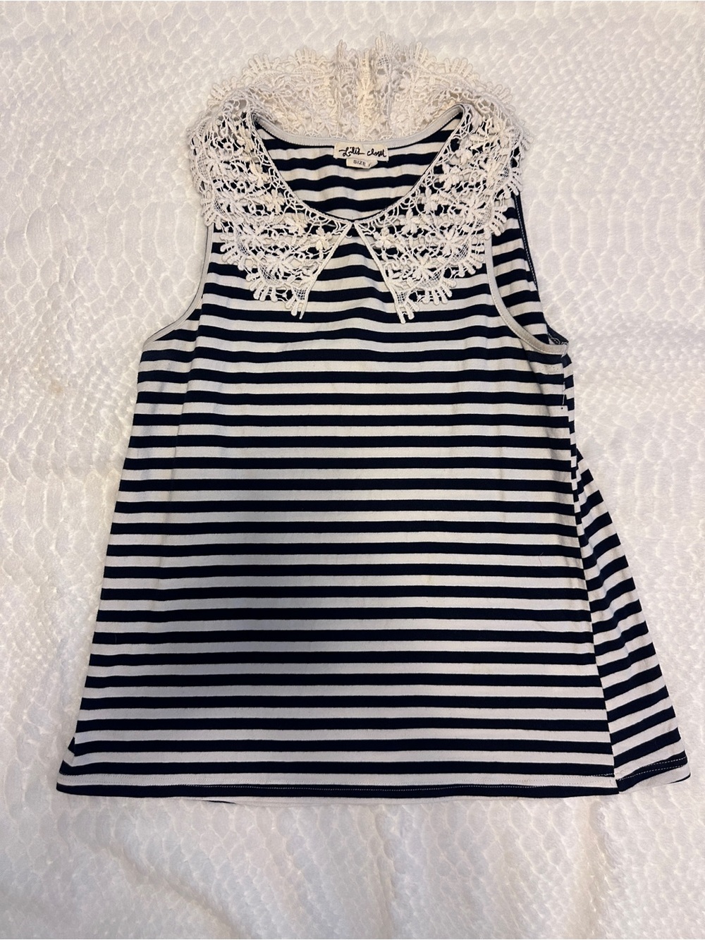 Lili’s Closet / Anthopologie Navy & White Striped Tank with Lace Collar